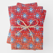 Abstrakte Schneeflocken in Rot und Blau Geschenkpapier Set (Beispiel)