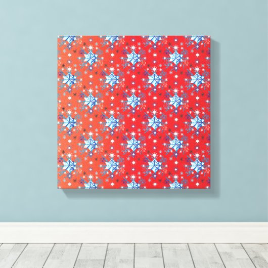 Abstrakte Schneeflocken in Rot und Blau Leinwanddruck (Insitu (Holzboden))