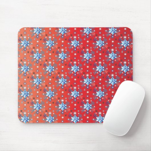 Abstrakte Schneeflocken in Rot und Blau Mousepad (Mit Mouse)