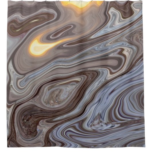 Abstrakte Schokolade, Blau und Carmel Swirl Duschvorhang (Vorderseite)