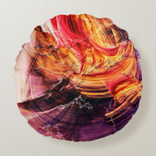 Abstrakte schöne violette, rote und gelbe leuchten rundes kissen