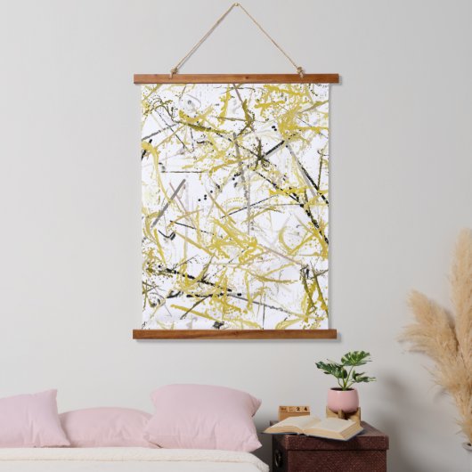 Abstrakte Schriftzeichen - Senf Brown Wandteppich Mit Holzrahmen (Schlafzimmer)