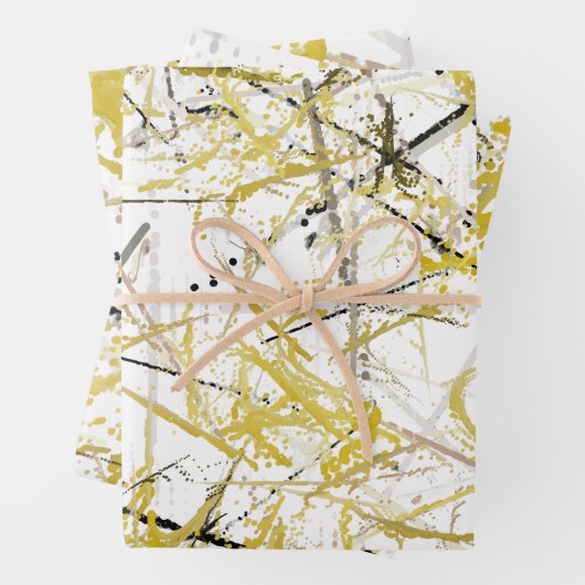 Abstrakte Schriftzeichen - Senf und Braun Geschenkpapier Set (Beispiel)