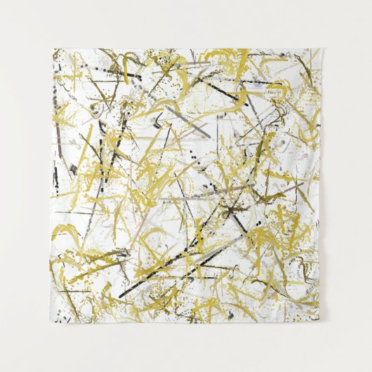 Abstrakte Schriftzeichen - Senf und Braun Wandteppich (Vorderseite (Horizontal))