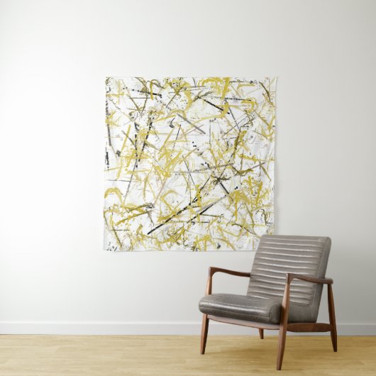 Abstrakte Schriftzeichen - Senf und Braun Wandteppich (Beispiel (Horizontal))