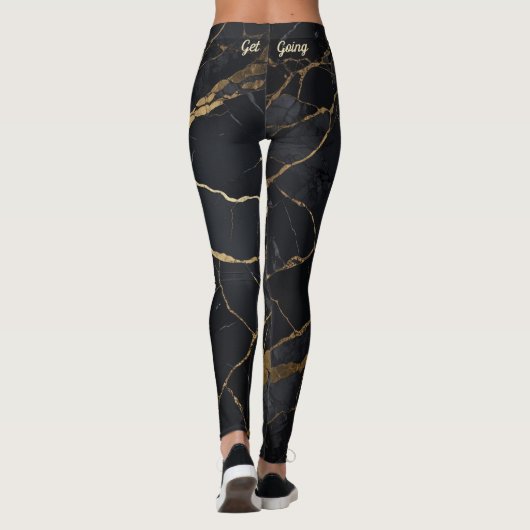 Abstrakte Schwarz-Gold-Marmor-Printwerbung Leggings (Rückseite)