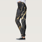 Abstrakte Schwarz-Gold-Marmor-Printwerbung Leggings (Links)