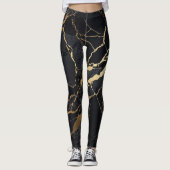 Abstrakte Schwarz-Gold-Marmor-Printwerbung Leggings (Vorderseite)