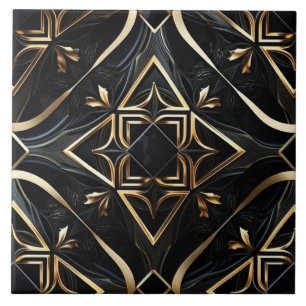 Abstrakte Schwarz-Gold - Moderne geometrische Kuns Fliese