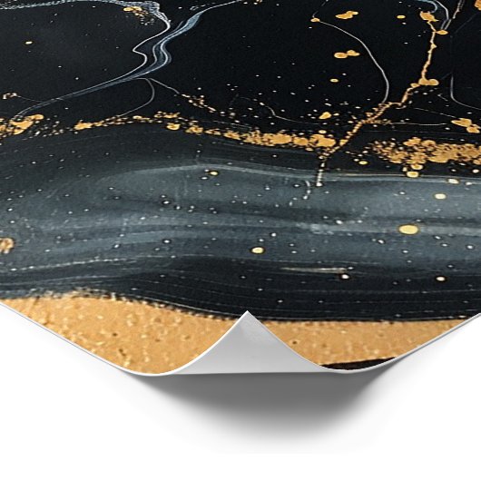 Abstrakte Schwarz-, Gold- und Weißflüssigkeit Poster (Ecke)