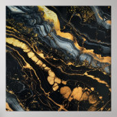 Abstrakte Schwarz-, Gold- und Weißflüssigkeit Poster (Vorne)