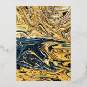 Abstrakte Schwarz-Gold-Waves Folieneinladung (Rückseite)