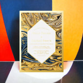 Abstrakte Schwarz-Gold-Waves Folieneinladung