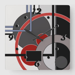 Abstrakte, schwarz-rote Malgeometrie Quadratische Wanduhr
