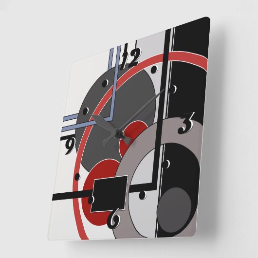 Abstrakte, schwarz-rote Malgeometrie Quadratische Wanduhr (Winkel)
