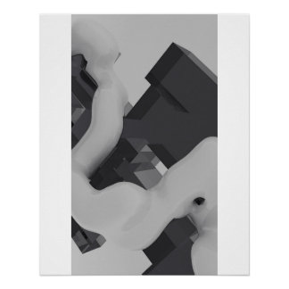 Abstrakte Schwarz-Weiß-3D-Organische-Geometrie-Kun Poster