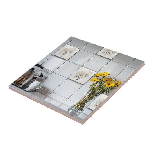 Abstrakte Schwarz-Weiß-Blumen Fliese (Seite)