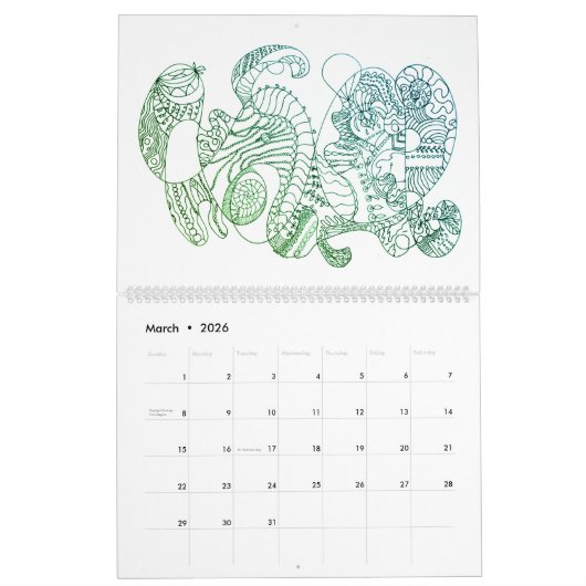 Abstrakte Schwarz-Weiß-Farbe Kalender (Mär 2026)