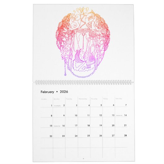 Abstrakte Schwarz-Weiß-Farbe Kalender (Feb 2026)