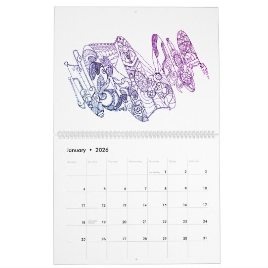 Abstrakte Schwarz-Weiß-Farbe Kalender (Jan 2026)