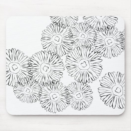 Abstrakte Schwarz-Weiß-Frühlingsblumen Mousepad (Vorne)
