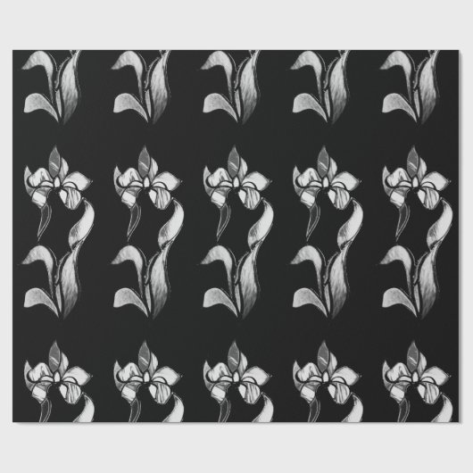 Abstrakte Schwarz-weiß glänzende Blume auf schwarz Geschenkpapier (Flach)