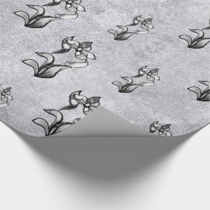 Abstrakte Schwarz-weiß glänzende Blume auf Silber Geschenkpapier