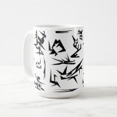 Abstrakte Schwarz-Weiß-Kunst Funky Kaffeetasse (Vorderseite Links)