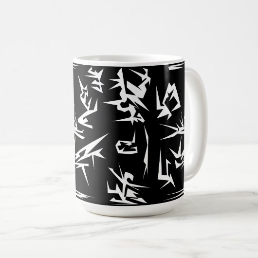Abstrakte Schwarz-Weiß-Kunst Funky Kaffeetasse (VorderseiteRechts)