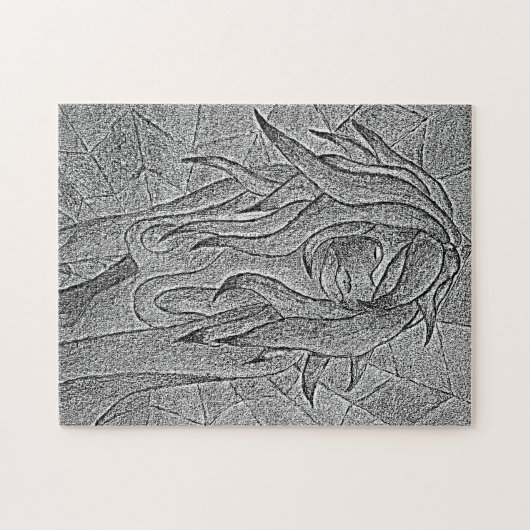 abstrakte Schwarz-Weiß-Kunst mit Damenretro Puzzle (Horizontal)