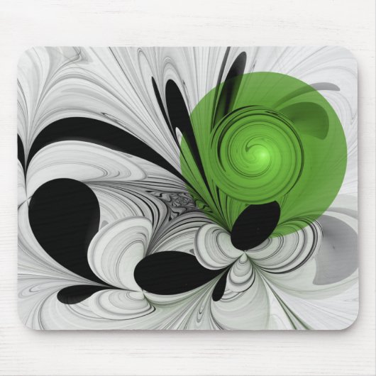 Abstrakte Schwarz-Weiß-Kunst mit grünem Fraktal Mousepad (Vorne)