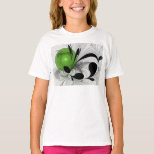 Abstrakte Schwarz-Weiß-Kunst mit grünem Fraktal T-Shirt