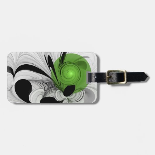 Abstrakte Schwarz-Weiß-Kunst mit grüner Fraktal-Ku Gepäckanhänger (Vorderseite horizontal)