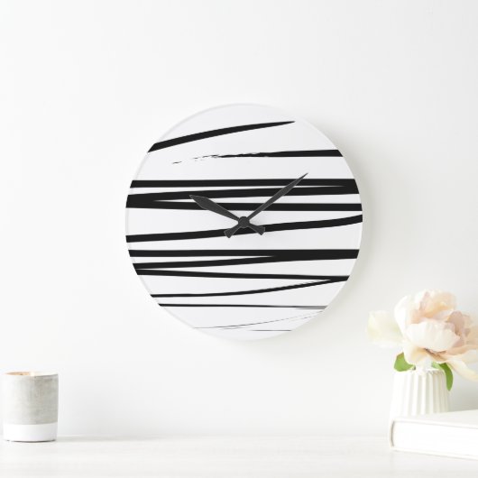 Abstrakte Schwarz-Weiß-Leinen Große Wanduhr (Zuhause)