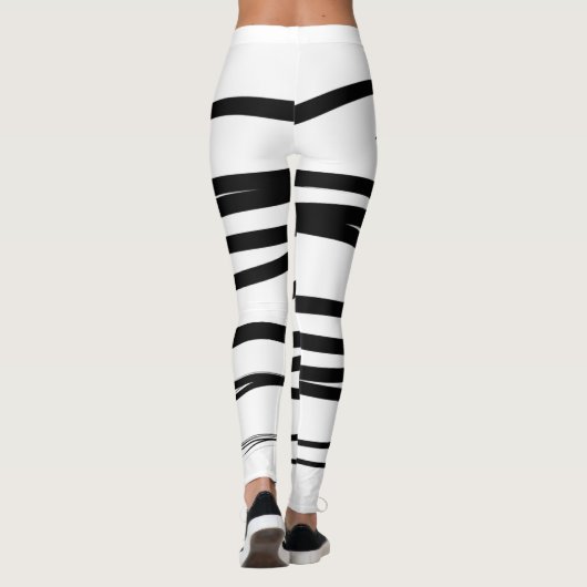 Abstrakte Schwarz-Weiß-Leinen Leggings (Rückseite)