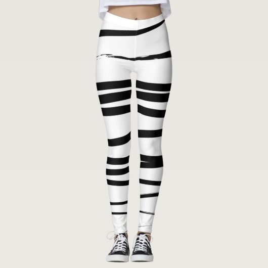 Abstrakte Schwarz-Weiß-Leinen Leggings (Vorderseite)