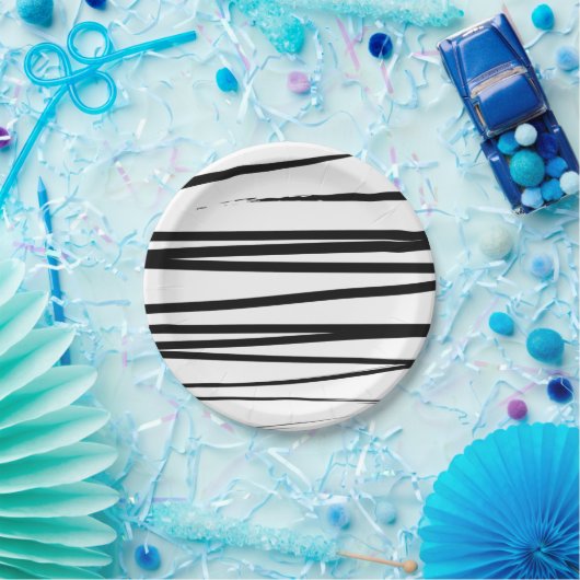 Abstrakte Schwarz-Weiß-Leinen Pappteller (Party)