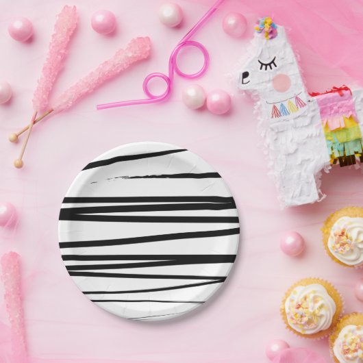 Abstrakte Schwarz-Weiß-Leinen Pappteller (Party)