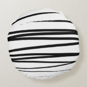 Abstrakte Schwarz-Weiß-Leinen Rundes Kissen (Rückseite)