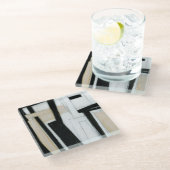 Abstrakte Schwarz-Weiß-Malerei Glasuntersetzer (Schrägansicht)