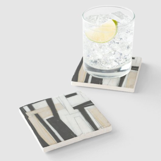 Abstrakte Schwarz-Weiß-Malerei Steinuntersetzer (Seitenansicht)