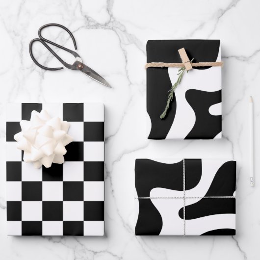 Abstrakte Schwarz-Weiß-Retro-Muster Geschenkpapier Set (Vorderseite)
