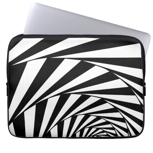 Abstrakte Schwarz-Weiß-Swirl-Spiralkunst Laptopschutzhülle (Vorderseite)