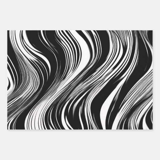Abstrakte Schwarz-Weiß-Welle Geschenkpapier Set (Vorderseite)