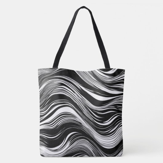Abstrakte Schwarz-Weiß-Welle Tasche (Rückseite)