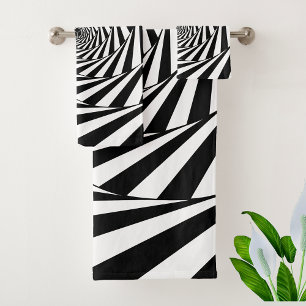 Abstrakte Schwarz-Weiß-Wirbel-Spiral-Treppen-Kunst Badhandtuch Set