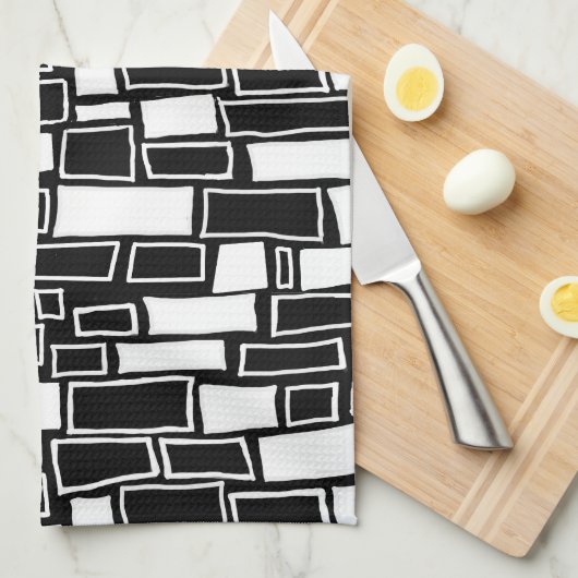 Abstrakte Schwarz-weiße geometrische Tiles Geschirrtuch (Viertel Falte)