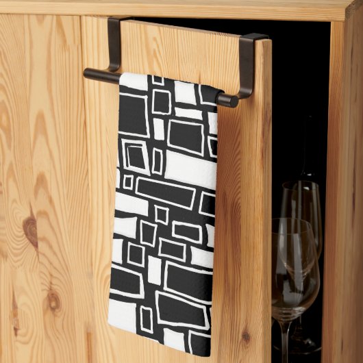 Abstrakte Schwarz-weiße geometrische Tiles Geschirrtuch (Drittel gefaltet)