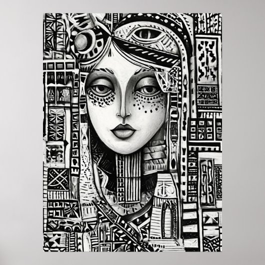 Abstrakte Schwarz-Weiße Gesichtslinien Kunst Minim Poster (Vorne)