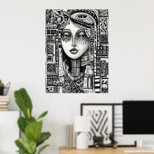 Abstrakte Schwarz-Weiße Gesichtslinien Kunst Minim Poster (Heimbüro)